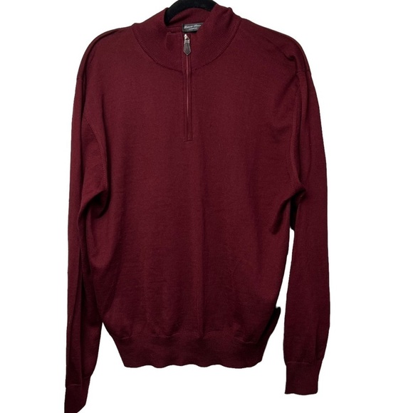 Burgundy 1/4 Zip Sweater Mens Size XL 50% Wool 50% Acrylic Italy BY Linea Rosso - Picture 1 of 7